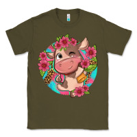Army Green cute cow pink flowers and leopard pattern Classic Tee - NancyCooperArtShop