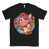 Black cute cow pink flowers and leopard pattern Classic Tee - NancyCooperArtShop