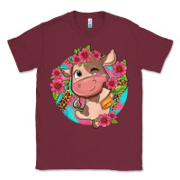 Burgundy cute cow pink flowers and leopard pattern Classic Tee - NancyCooperArtShop