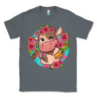Charcoal Heather cute cow pink flowers and leopard pattern Classic Tee - NancyCooperArtShop
