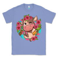 Colony Blue cute cow pink flowers and leopard pattern Classic Tee - NancyCooperArtShop