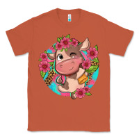 Copper cute cow pink flowers and leopard pattern Classic Tee - NancyCooperArtShop