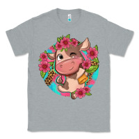 Heather Grey cute cow pink flowers and leopard pattern Classic Tee - NancyCooperArtShop