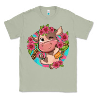 Matcha cute cow pink flowers and leopard pattern Classic Tee - NancyCooperArtShop