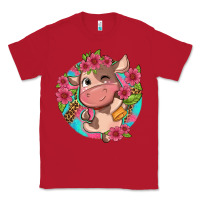 Red cute cow pink flowers and leopard pattern Classic Tee - NancyCooperArtShop