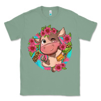 Sage cute cow pink flowers and leopard pattern Classic Tee - NancyCooperArtShop