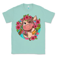 Seafoam cute cow pink flowers and leopard pattern Classic Tee - NancyCooperArtShop