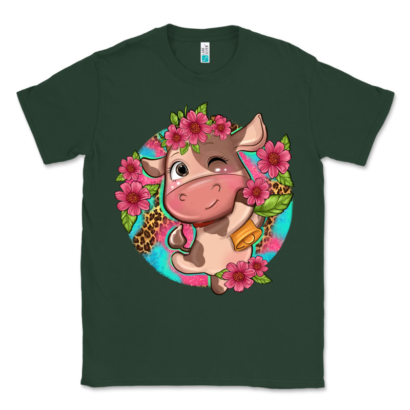 Cute Cow Pink Flowers And Leopard Pattern Classic Tee by NancyCooperArtShop | Teevron