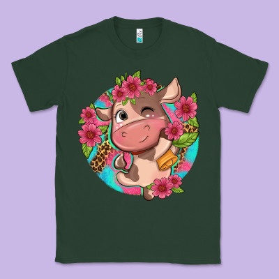 Cute Cow Pink Flowers And Leopard Pattern Classic Tee Designed By Nancycooperartshop