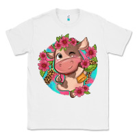 White cute cow pink flowers and leopard pattern Classic Tee - NancyCooperArtShop