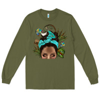Army Green Lake Camping Afro Messy Bun Bbs Long Sleeve Tee - BundleAndBundleShop