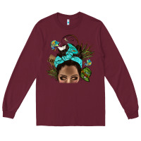 Burgundy Lake Camping Afro Messy Bun Bbs Long Sleeve Tee - BundleAndBundleShop