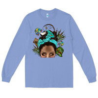 Colony Blue Lake Camping Afro Messy Bun Bbs Long Sleeve Tee - BundleAndBundleShop