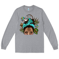 Heather Grey Lake Camping Afro Messy Bun Bbs Long Sleeve Tee - BundleAndBundleShop