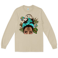 Mushroom Lake Camping Afro Messy Bun Bbs Long Sleeve Tee - BundleAndBundleShop