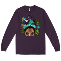 Plum Lake Camping Afro Messy Bun Bbs Long Sleeve Tee - BundleAndBundleShop