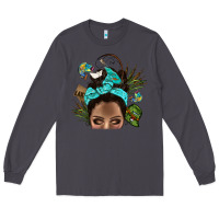 Smoke Lake Camping Afro Messy Bun Bbs Long Sleeve Tee - BundleAndBundleShop