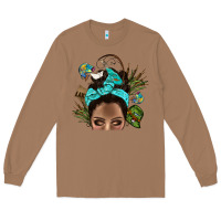 Toasted Coconut Lake Camping Afro Messy Bun Bbs Long Sleeve Tee - BundleAndBundleShop