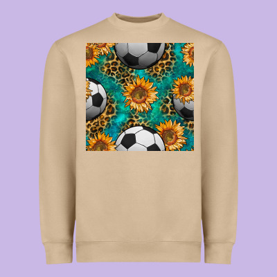 Soccer Balls And Sunflowers With Leopard And Gemstone Seamless Pattern Heavyweight Sweatshirt Designed By Bundleandbundleshop