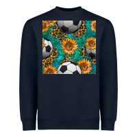 Navy soccer balls and sunflowers with leopard and gemstone seamless pattern Heavyweight Sweatshirt - BundleAndBundleShop