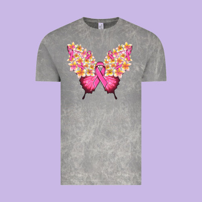 Pink Ribbon Breast Cancer Butterfly Vintage Tee Designed By Nancycooperartshop
