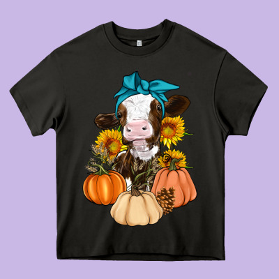 Cow Fall Pumpkin Heavy Core Tee Designed By Artiststas