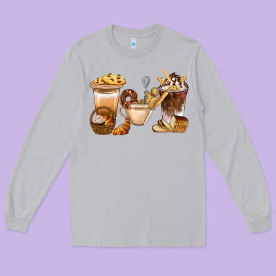 Bakery Coffee Cups With Cookie Bbs Long Sleeve Tee Designed By Bundleandbundleshop