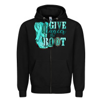 Black Give Cancer the boot Ovarian Cancer teal ribbon Zipper Hoodie - NancyCooperArtShop