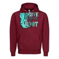 Burgundy Give Cancer the boot Ovarian Cancer teal ribbon Zipper Hoodie - NancyCooperArtShop