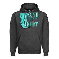 Charcoal Heather Give Cancer the boot Ovarian Cancer teal ribbon Zipper Hoodie - NancyCooperArtShop