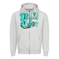 Dove Grey Give Cancer the boot Ovarian Cancer teal ribbon Zipper Hoodie - NancyCooperArtShop