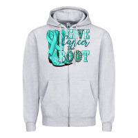 Heather Grey Give Cancer the boot Ovarian Cancer teal ribbon Zipper Hoodie - NancyCooperArtShop