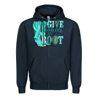 Navy Give Cancer the boot Ovarian Cancer teal ribbon Zipper Hoodie - NancyCooperArtShop