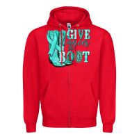 Red Give Cancer the boot Ovarian Cancer teal ribbon Zipper Hoodie - NancyCooperArtShop