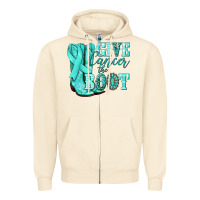 Sandshell Give Cancer the boot Ovarian Cancer teal ribbon Zipper Hoodie - NancyCooperArtShop