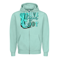 Seafoam Give Cancer the boot Ovarian Cancer teal ribbon Zipper Hoodie - NancyCooperArtShop