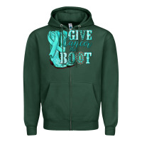 Sports Green Give Cancer the boot Ovarian Cancer teal ribbon Zipper Hoodie - NancyCooperArtShop