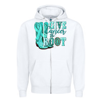 White Give Cancer the boot Ovarian Cancer teal ribbon Zipper Hoodie - NancyCooperArtShop