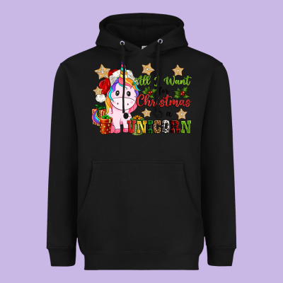 All I Want For Christmas Is A Unicorn Heavyweight Hoodie Designed By Cowgirlartshop