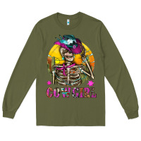 Army Green Cowgirl Skeleton With Landscape Long Sleeve Tee - BundleAndBundleShop