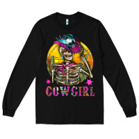 Black Cowgirl Skeleton With Landscape Long Sleeve Tee - BundleAndBundleShop