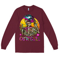 Burgundy Cowgirl Skeleton With Landscape Long Sleeve Tee - BundleAndBundleShop
