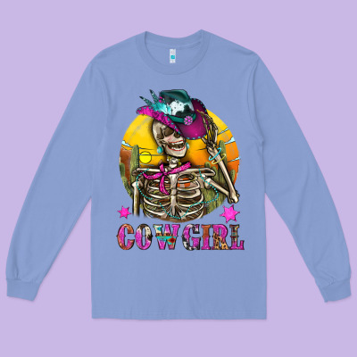 Cowgirl Skeleton With Landscape Long Sleeve Tee Designed By Bundleandbundleshop