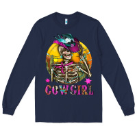 Navy Cowgirl Skeleton With Landscape Long Sleeve Tee - BundleAndBundleShop