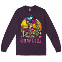 Plum Cowgirl Skeleton With Landscape Long Sleeve Tee - BundleAndBundleShop