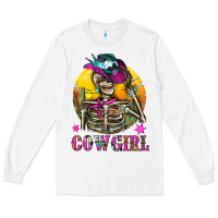 White Cowgirl Skeleton With Landscape Long Sleeve Tee - BundleAndBundleShop