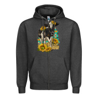 Charcoal Heather Sunflowers Cow Zipper Hoodie - texasbilliewilder