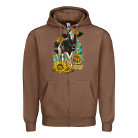 Chestnut Sunflowers Cow Zipper Hoodie - texasbilliewilder