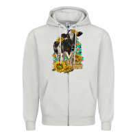 Dove Grey Sunflowers Cow Zipper Hoodie - texasbilliewilder
