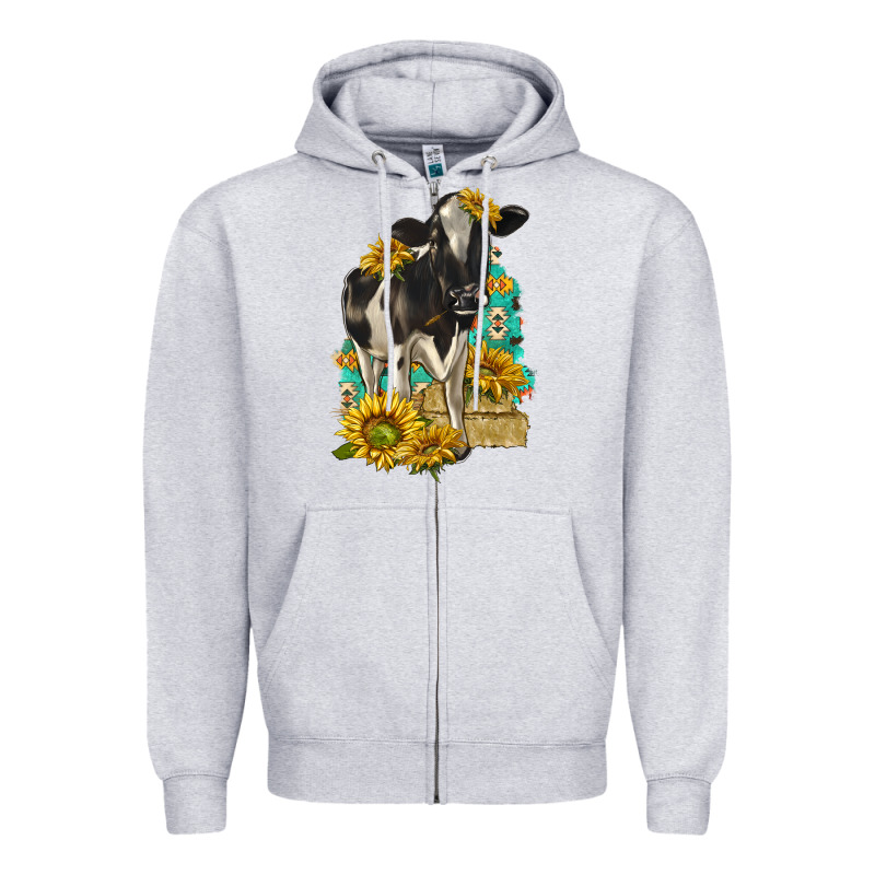 Sunflowers Cow Zipper Hoodie by texasbilliewilder | Teevron